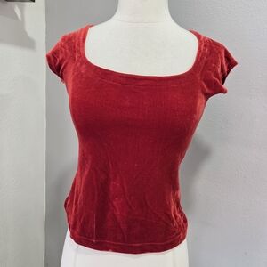 bebe Red Short Sleeve Velvet Top